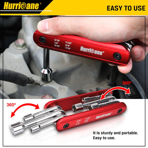 Person using 6 In 1 Folding Hex Nut Driver Set With SAE Sizes 3/16, 1/4, 5/16, 11/32, 3/8, 7/16 Inch Cr-V Steel Shank