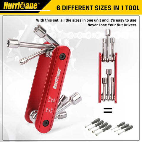6 In 1 Folding Hex Nut Driver Set With SAE Sizes 3/16, 1/4, 5/16, 11/32, 3/8, 7/16 Inch Cr-V Steel Shank And Premium Aluminum Handle