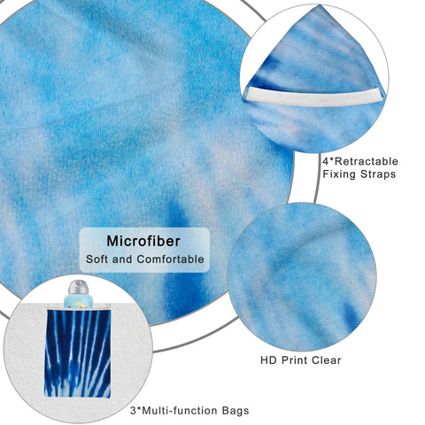 Close-up of Pair Of Tie Dye Lounge Chair Covers With Pockets 85x30 In Oversized Beach Poolside Chaise Covers, blue grey set of 2