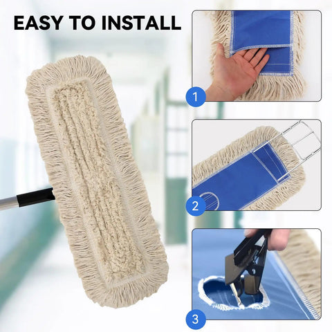 Top Notch 36 Inch Microfiber Dust Mop Head Replacement For Heavy Duty Commercial Floor Cleaning And Janitorial Supplies Blue Three Pack Refills easy installation steps