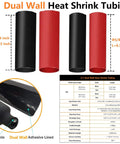 Heavy Duty Battery Cable Lug Kit With Copper Ring Terminals For 1/0 And 2/0 Gauge, 3 to 1 heat shrink tubes in black and red