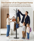 Heavy Duty Standing Coat Rack With Marble Base And 12 Metal Hooks Freestanding Coat Tree 130 lb Capacity Black Finish in family entryway