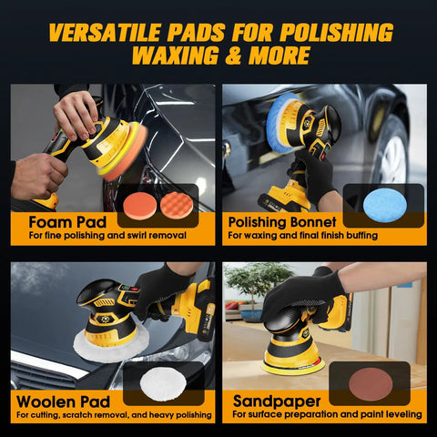 Cordless Car Buffer Polisher Kit With 2x 2000mAh 21V Batteries, 18 Attachments, including pads for polishing and waxing