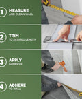Installation steps for 4 Inch Dry Back Vinyl Wall Base With Flexible Toe Kick Trim 60 Ft Roll No Fuss Easy Install Durable Molding For Floors And Baseboards Silver Gray Finish