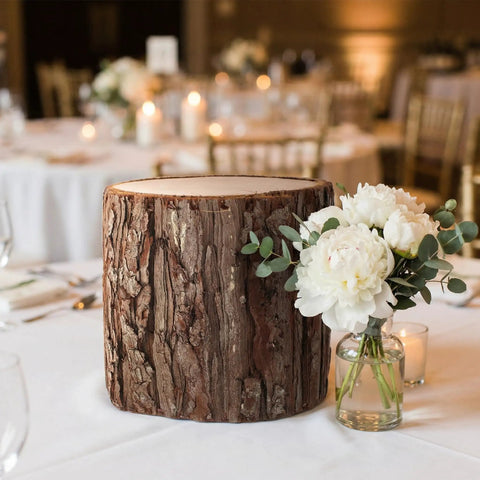 Six Inch Faux Wood Tree Stump Display Stand For Indoor Plants Knockout Rustic Farmhouse Vase Holder Dead On Weathered Bark Finish Killer Earthy Wood Texture Total Home Glow Up