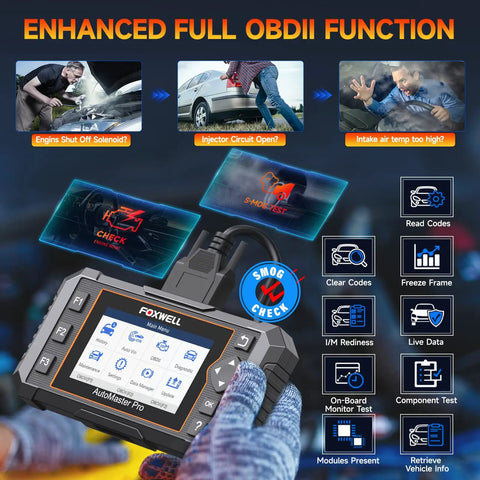 Hand holding NT614 Elite OBD2 Scanner For DIY Mechanics Save On Every Diagnosis Pro Level Diagnostics With Engine ABS SRS