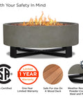 Contemporary Propane Fire Bowl 40x40 Inch Round Glacier Gray Finish No Fuss Weather Resistant Outdoor Fire Pit With 50000 BTU Stainless Steel Burner Lava Rock