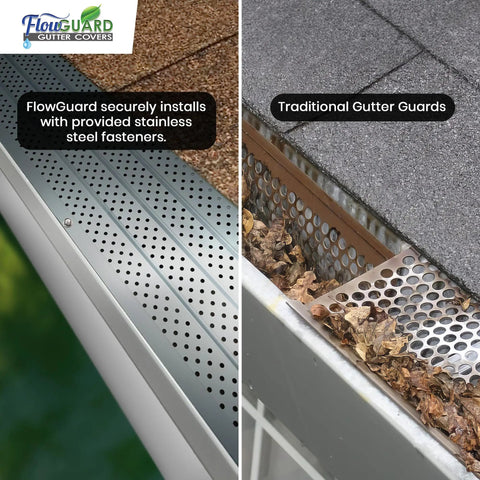 Slip Under Shingle Gutter Guard System For DIY Install Universal 5 Inch And 6 Inch Aluminum Gutter Covers installed comparison
