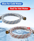4 Ft Burst Proof Stainless Steel Washing Machine Hoses, 2 Pack Hot And Cold Striped Water Supply Lines with fittings