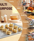 12 Pack Half-Size Aluminum Baking Sheets Pan Set, commercial grade with food on sheet, ideal for baking, oven and freezer safe use