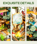 DIY Miniature Greenhouse Kit With Dope LED Lights 1 To 24 Scale Wooden Dollhouse With Realistic Furniture Gift For Adults Cathy's Greenhouse Edition Cozy Home Craft Project, featuring detailed interior view of plants and art supplies.