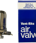 One Eighth Inch Angle Steam Vent Adjustable High Quality Valve For Residential Heating Systems Easy Fit For Furnaces And Boilers Durable American Made Vent For Reliable Steam Control next to packaging box