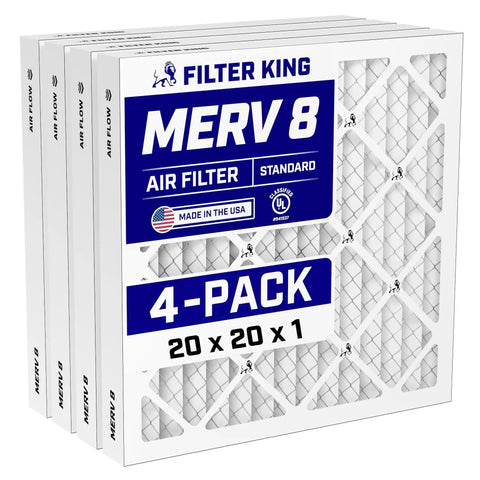 Premium 20x20x1 MERV 8 Pleated Air Filter 4 Pack Dust Allergy Control HVAC Furnace Systems Made in USA Electrostatic Performance