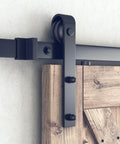 Close-up of Heavy Duty Sliding Barn Door Hardware Kit For 40 Inch Wide Doors With A Smooth Quiet Glide And Built To Last Two Solid Rail Pieces