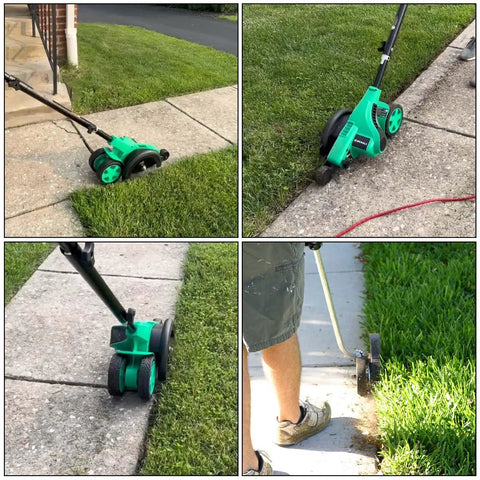 3 Pack 8 Inch By 2 Inch Edger Blades With 1 Inch Center Hole Fits Stihl Ego Echo Ryobi Kobalt Edgers in action on lawn edges.