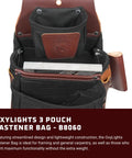 OxyLights 3 Pouch Pro Fastener Bag Black with 9 Pockets and Tool Holders showing top view of pouches, ideal for carpentry.