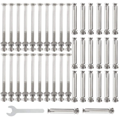 Hardware set for Standoff Stainless Steel Adjustable Post Base Anchor For 6 By 6 Posts 10 Pack, bolts and wrench included.