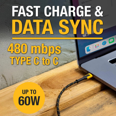 Workhorse 2 In 1 USB C To USB C Cable With Adapter 60W PD Fast Charging And Data Sync connected to laptop