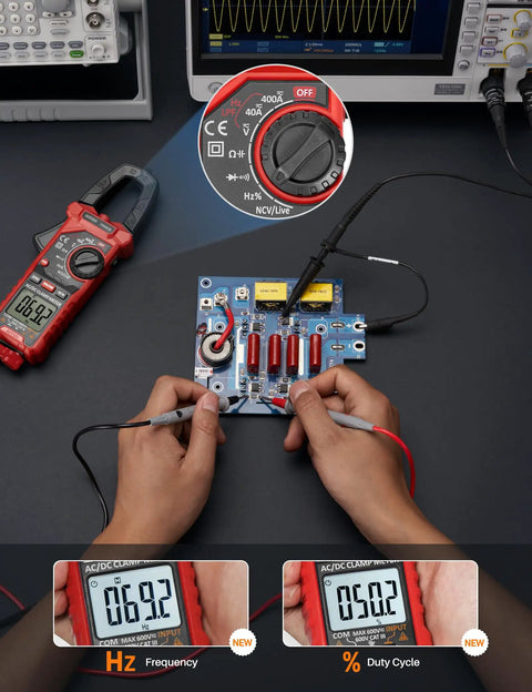 Digital Clamp Meter Multimeter With Auto-Ranging 4000 Counts For AC And DC Voltage And Current, Resistance, Capacitance, Frequency, Duty Cycle, Diode, Continuity, Live Wire NCV Test, Non Contact Voltage Detection, Pro Grade Tool For Pros And DIY measuring circuit board signals
