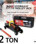 2 Ton Hydraulic Trolley Floor Jack For Home Garage And Shop, Heavy Duty Lift With Blow Mold Storage Case, display setup