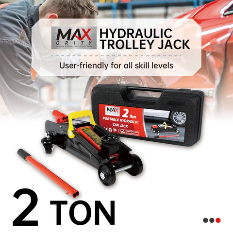 2 Ton Hydraulic Trolley Floor Jack For Home Garage And Shop, Heavy Duty Lift With Blow Mold Storage Case, display setup