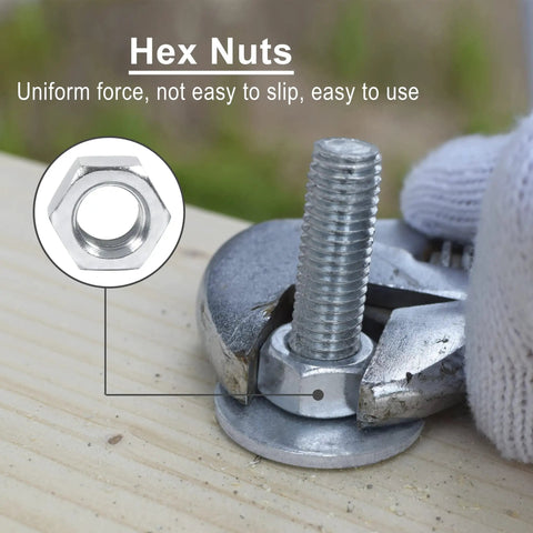 Hex nuts from All In One 500 Pcs Screws Nuts And Washers Set With 130 Phillips Bolts 125 Hex Nuts And 245 Metal Washers In 10 Sizes M3 M4 M5 M6 M8 In A Handy Organizer Box For Home Repairs And DIY Projects being tightened on wood with wrench