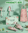 All In One Garden Gift Set For Women Pink Edition With Hand Fork Trowel Gloves Apron And Tools Kit Gift Box Included Perfect Birthday Present For Mom Grandma Wife Garden Lovers displayed with dimensions