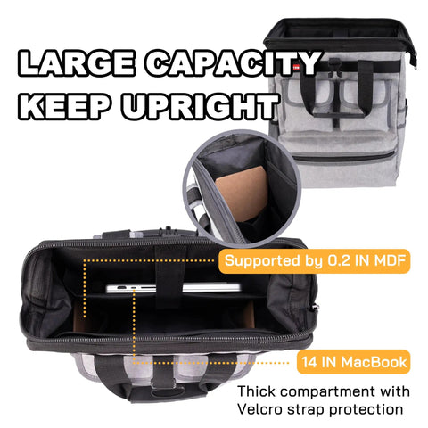 Heavy Duty Tool Backpack With Laptop Compartment Waterproof Molded Base And Padded Back Support Large Capacity Inside View