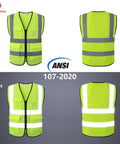 Your Go To Hi Vis Reflective Safety Vest For Men And Women Plus Super Breathable Mesh Work Gear And Bright Yellow High Visibility Jacket That Keeps You Cool And Totally Visible On Every Shift, showing front and back views, zipper, and reflective stripes.