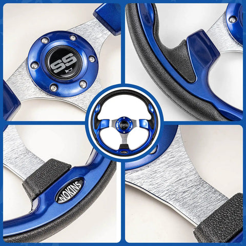 12.5 Inch Universal Golf Cart Steering Wheel Blue Dope Racing Style Fits EZGO TXT RXV Club Car DS Precedent Yamaha And Most Golf Carts With Adapter Not Included Sold Separately
