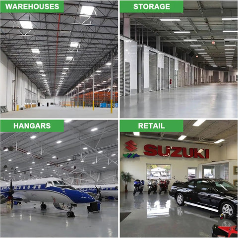 Heavy Duty Led Linear High Bay Shop Lights 410W Cranking 60600 Lumens 0 To 10V Dimmable Rotatable Hanging Fixture 5000K Daylight in warehouses and retail settings