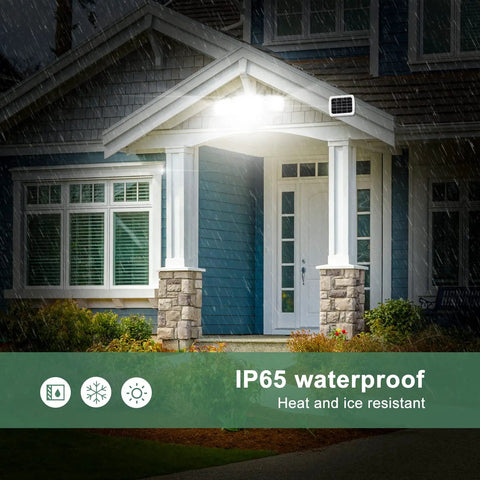 Solar Security Light With Motion Sensor Rechargeable 2400mAh Battery Delivers 1600 Lumen Flood Light IP65 Weatherproof Outdoor