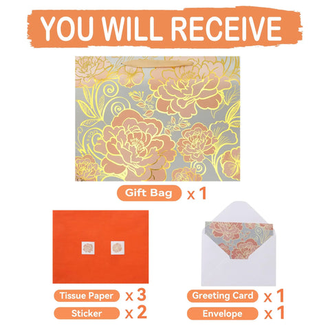 16.5 Inch Extra Large Rose Gold Gift Bag Set With Handles Greeting Card Tissue Paper And Stickers for versatile gift giving