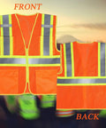 High Visibility Reflective Safety Vest With Zipper And Pockets In Orange Size M For Men And Women, Breathable Mesh, Back View