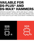Text showcasing compatibility for SDS-plus and SDS-max hammers with SDS Max Speed Clean Dust Extraction Bit For Vacuum Connected Drilling Three Quarters Inch By Twenty One Inch Compatible With SDS Plus And SDS Max Hammers Speeds Up Anchor Installations By Reducing Debris