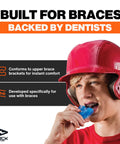 Person wearing red helmet using Braces Mouth Guard With Helmet Strap For Football, Orthodontic Mouth Guard for Sports