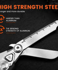 Six In One Folding Trauma Shears For EMTs And First Responders Pocket Size Rescue Scissors With Seatbelt Cutter Oxygen Wrench Window Breaker Tweezers And Ring Cutter Rustproof Stainless Steel Black close-up open blade