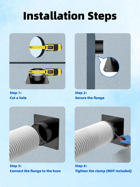 Installation steps for 4 Inch Duct Connector Flange Metal Dryer Vent Fitting Square To Round Ducting Plate For Heating Cooling Ventilation Systems