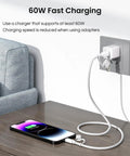 4 In 1 USB C Charger Cable With USB C To USB C And Lightning Adapters, 60W Fast Charging, 6.6Ft cord charging phone on table