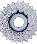 Tiagra HG50 9-Speed Cassette With 12-25 Teeth Sprockets, Hyper Glide Design, close-up of contoured shift gates and drilled sprockets