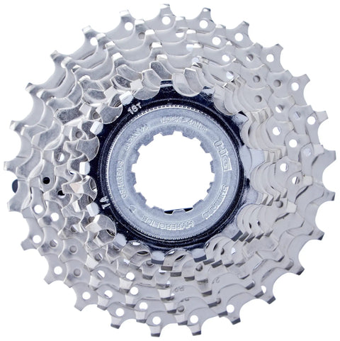 Tiagra HG50 9-Speed Cassette With 12-25 Teeth Sprockets, Hyper Glide Design, close-up of contoured shift gates and drilled sprockets