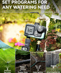 Two Zone Sprinkler Timer With Brass Inlet And Outlet For Garden Hose All In One Watering System mounted on outdoor faucet