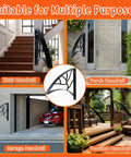 Badass Black Wrought Iron Porch Handrail With Dope Leaf Style Wall Mounted Stair Grab Rail for secure one to two step support.