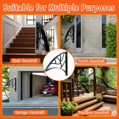 Badass Black Wrought Iron Porch Handrail With Dope Leaf Style Wall Mounted Stair Grab Rail for secure one to two step support.