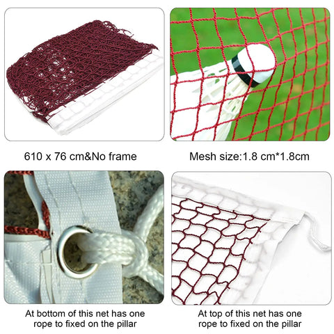 Replacement Badminton Net For Indoor And Outdoor Play 20 Feet By 2.5 Feet Durable Weather Resistant Mesh, red net details.