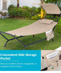 Beige Hanging Hammock Chair With Stand And Canopy For Patio Chillin Cushions Pillow Storage Bag Heavy Duty Swing Bed