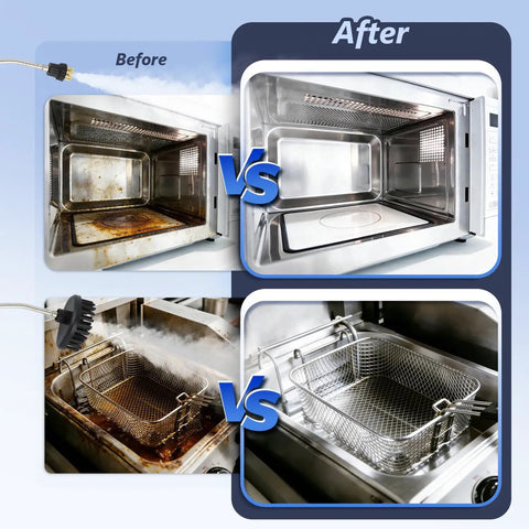Before and after cleaning with Heavy Duty 2500W Steam Cleaner With Lightning Fast Heat Up portable high temp power steamer.