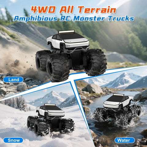 Remote Control Amphibious Monster Truck 1:18 Scale For Boys And Girls, waterproof 4WD RC truck on land, snow, and water