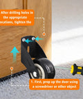 2 Inch Door Support Wheel And Gate Roller Replacement Kit With Included Screws To Patch Up Drooping Screen Doors Quick Roll Slick On Classic Wood Fences Stress Free DIY Weekend Swap installed on door with screwdriver for adjustment.