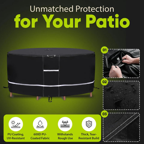 Heavy Duty 75 Inch Round Patio Table Cover With Umbrella Hole Waterproof 600D Oxford Fabric All Weather Outdoor Cover UV Resistant And Windproof Shield For Patio Table And Chair Set
